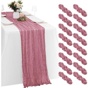 16 Pack Dusty Rose Cheesecloth Table Runners 20x120 Inch Gauze Table Runner 10FT Easter Cheese Cloth Table Runner Rustic Sheer Runner for Wedding Baby Shower Birthday Party Table Decor