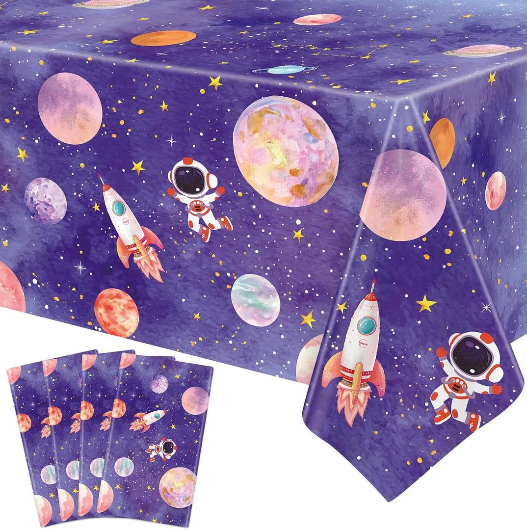 4 Pack Space Tablecloth Galaxy Table Cloth Rocket Astronaut Table Cover Spaces Planet Tablecover First Trip Around The Sun Decorations Space Themed Party Supplies Outer Spaces Party Decor 86 x 51 Inch