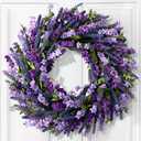Waipfaru Spring Wreaths for Front Door, 22 Inch Spring Summer Lavender Wreath with Purple Forsythia Flowers for Indoor Outdoor Wall Porch Window Farmhouse Decor