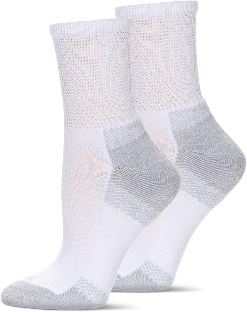 MeMoi Wellfit 2 Pair Pack Unisex Diabetic Half Cushion Quarter Socks (9-11, White/White)