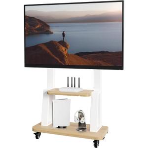 Mobile TV Cart for 32-75 Inch Flat/Curved LED/LCD/OLED TVs, Height Adjustable Rolling TV Stand with Wheels, Heavy Duty Portable Floor TV Stand with Steel Shelf Base, Holds up to 180lbs