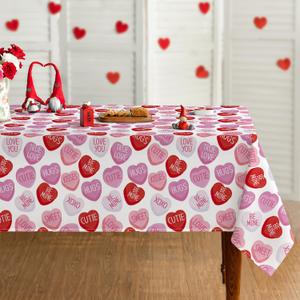 Horaldaily Valentine Tablecloth 6084 Inch Rectangle, Pink Colored Love Hearts with Words Washable Table Cover for Party Picnic Dinner Decor