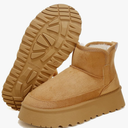 Platform Ankle Boots for Women, Mini Snow Boots with Resistant Memory Foam Insole, Waterproof Fall Boots Comfort Fuzzy Slippers Shoes for Outdoor Indoor Size 37