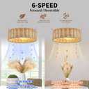 20" Fandelier Rattan Boho Ceiling Fans Rattan chandelierBoho Remote Control, 6 Speeds, Handwovenalso has 1 hour/2 hours/4 hours timer off functionfor Bedroom, Living Room, Dining Room, Yoga Room, 19.6"x19.6"x7.86"