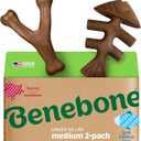 Benebone 2-pack Fishbone/Wishbone Durable Dog Chew Toys, Real Fish, Real Bacon, Made in USA, Medium