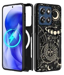 LISEVO for Moto G Stylus 2025 Case - Compatible with MagSafe Women Cute Girls Magnetic Phone Cover Aesthetic Sun Moon Heavy Duty Shockproof Design for Motorola Moto G Stylus 5G 2025 Cases, Black