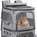 HOVONO Double-Compartment Cat Carrier Backpack with Wheels for 2 Pets, XL | 2-in-1 Cat Rolling Carrier for Small Cats & Dogs up to 32 lbs, Perfect for Traveling / Walking / Vet, Grey