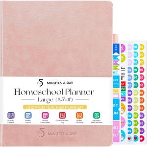 Homeschool Planner, Undated Teacher & Lesson Plan Book, Home School Planner for Mom, 8.5 * 11 Weekly Monthly Daily, Family & Homeschool Organization-Rose Gold