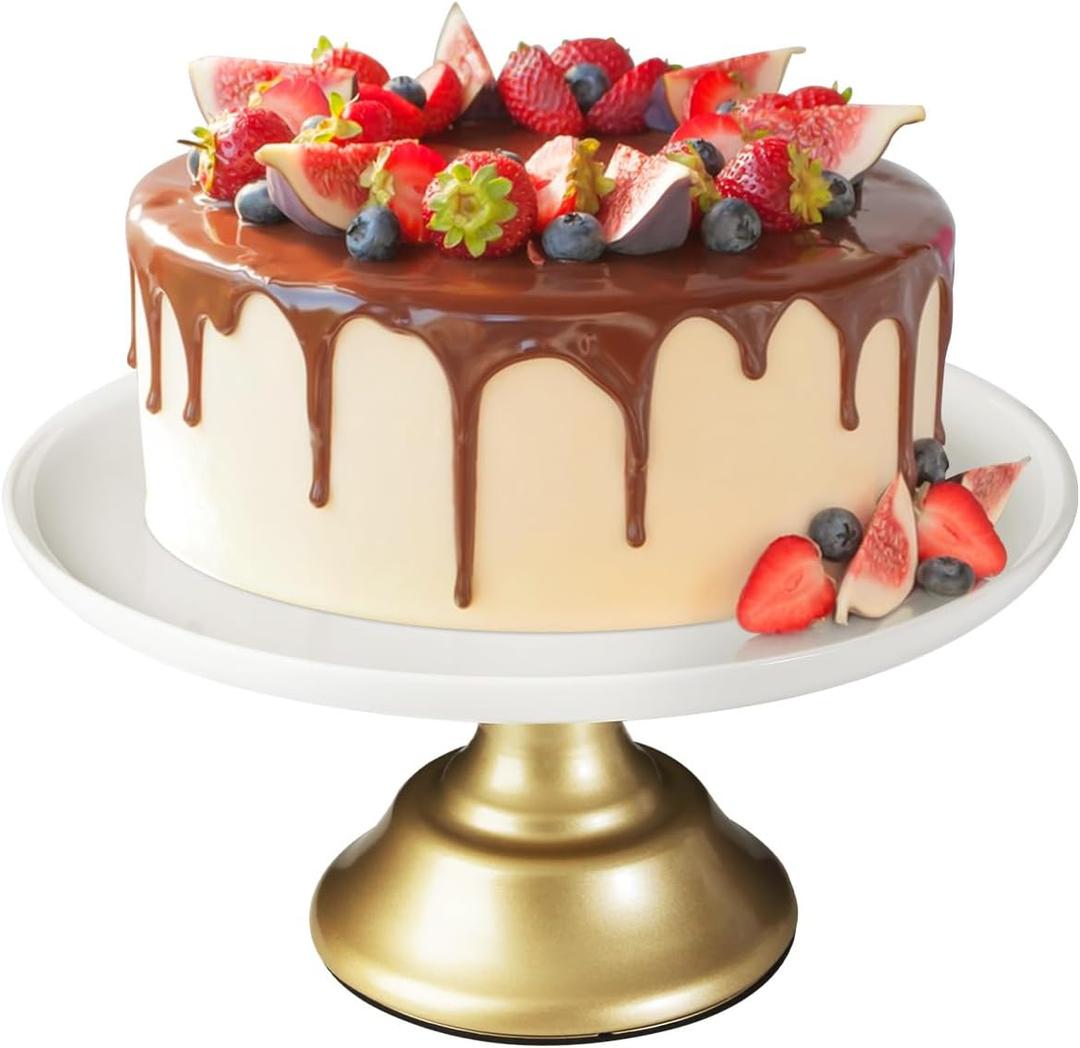 Ruckae White Ceramic Cake Stand 12 Inch Metal Wedding Cake Plate Round Dessert Stand Cake Plate Cupcake Stand for Party Table Display