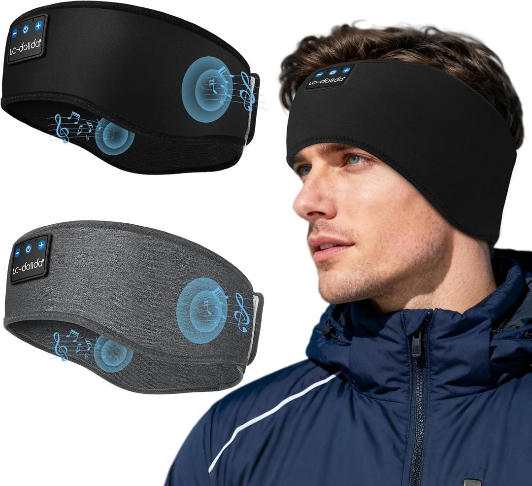 LC-dolida 2-Pack Sleep Headphones Ear Warmer Headband Bluetooth 5.4, Ear Warmers Muffs Cold Weather Winter Headband Ear Covers for Gift Workout Ski Running Cycling (Black and Grey)