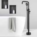 Freestanding Tub Faucet, Floor Mounted Bathtub Filler Standing with 2 Water Outlet Modes, Swivel Right Angle Spout with 5 Function Handheld Sprayer, Matte Black