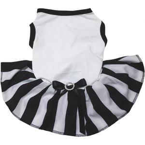 Petitebella Plain Shirt Black White Striped Tutu Puppy Dog Dress (White/Stripes, Medium)