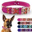 Leather Western Dog Collar - Embroidered, Handmade, Blue Pink, Medium, Cute, Collar para Perros (Rose Blush, Medium)