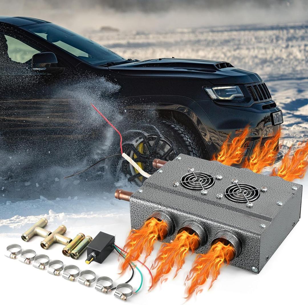 Therwen 12V Universal Car Auxiliary Heater - Windscreen Demister & Defroster - Compact Underdash Heater Kit for Suv Utv Camper - Winter Automotive Air Conditioner for Heating & Defrosting(6 Ports)