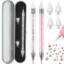 Tatuo 2 Pieces Rhinestone Picker Dotting Pen, Dual-ended Rhinestone Gems Crystals Studs Picker Wax Pencil Pen Crystal Beads Handle Manicure Nail Art DIY Decoration Tool (Pink, White)