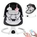 Electric Baby Swings for Infants to Toddler Baby Swing with 5-Speed 3-Seat Positions 5-Point Carabiner, with Bluetooth Music 10-Preset Melodies (Black White)
