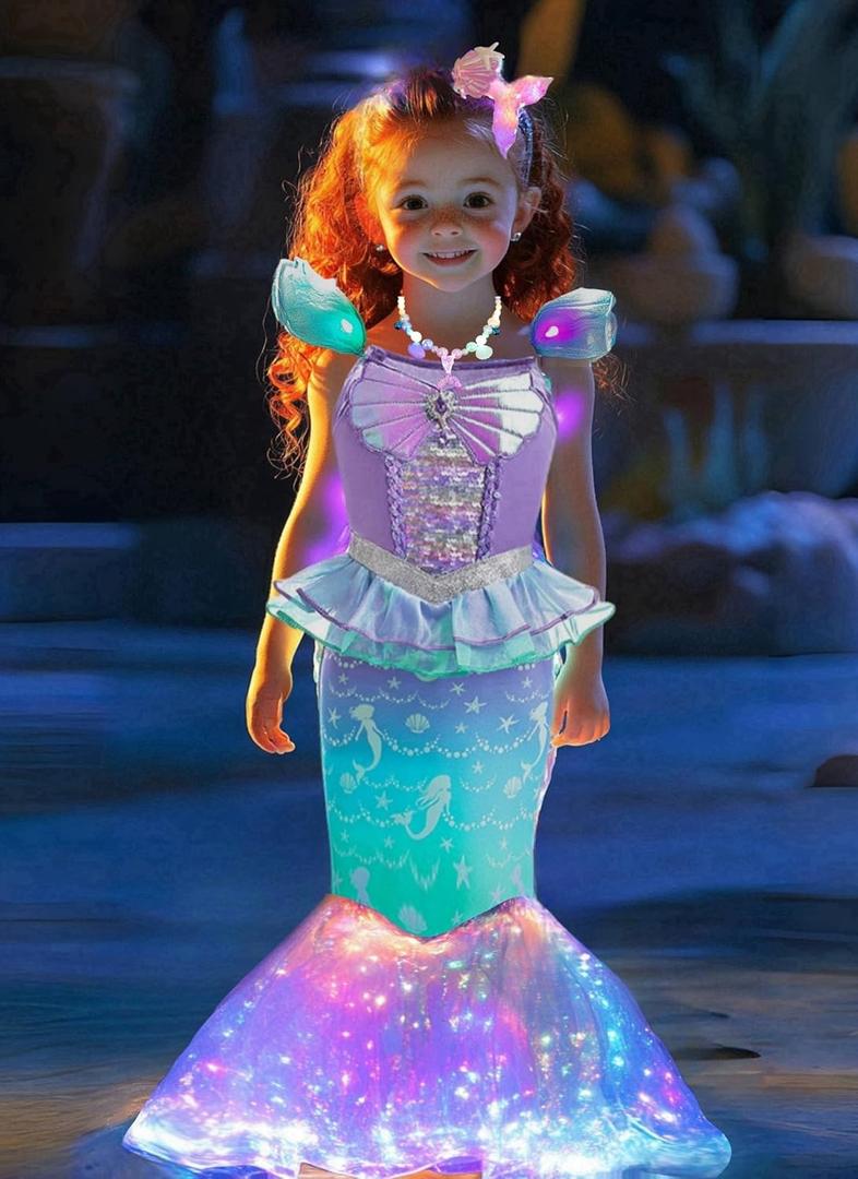 Girls Mermaid Costumes With Bag Little Mermaid Dress for Kids with Accesseries (XXL6-7T, Green+purple)