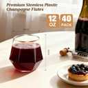 40 Pack 12oz Diamond Plastic Wine Glasses with Gold Rim, Disposable Stemless Wine Cups - Shatterproof, Unbreakable & BPA-Free, Recyclable Drinkware for Wedding, Birthday Party, New Year, Holidays