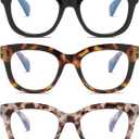 3 Pack Oversized Blue Light Blocking Reading Glasses for Women, Retro Style Readers with Spring Hinge +2.50