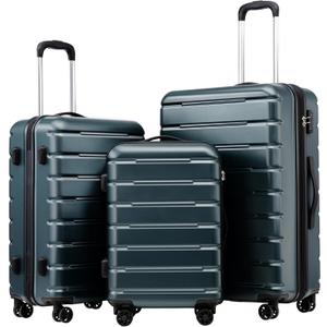 Coolife Luggage Suitcase Carry-on Spinner TSA Lock USB Port Expandable (only 28) Lightweight Hardside Luggage (Teal Blue, 3 piece set)
