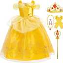 Luzlen Princess Costume for Girls Kids Belle Dress Halloween Cosplay Party Outfit Toddler Princess Dress Up, 100 CM