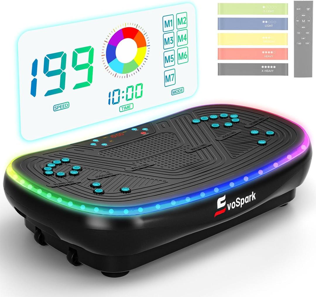 EvoSpark Vibration Plate Exercise Machine for Lymphatic Drainage, 4D Full Body Workout Vibrate Fitness Platform, 199 Adjustable Speeds, 3 Motors Power Vibration Plate for Weight Loss & Fitness, Max Load 550 lb