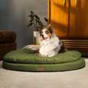 ClevaHome Orthopedic Dog Bed for Large Dogs, Dual Layer Water Repellent Round Pet Bed with Washable Cover Nonslip Bottom (Olive Branch) (36.0"L x 36.0"W x 7.0"Th)