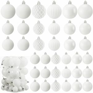 Soulchen 42 Pcs Velvet Christmas Ornaments Set Flocked White Christmas Ball Ornaments Hanging Shatterproof Xmas Ball Decor with 5 Styles in 3 Sizes for Xmas Tree Holiday Indoor Outdoor Home Decor