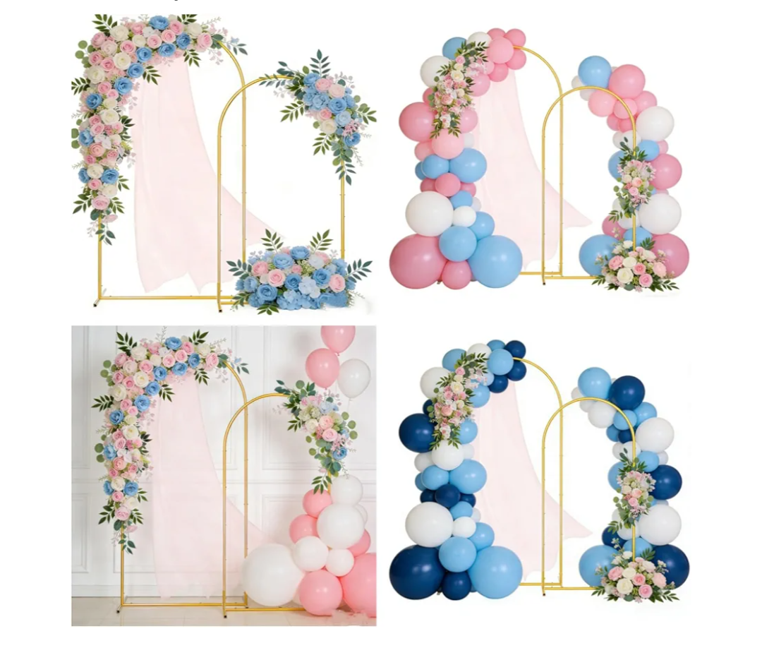 Metal Arch Backdrop Stand Set of 2, 6.6FT+6FT Wedding Arch Frame,Gold Balloon Arch Backdrop for Wedding,Graduation Ceremony,Baby Shower,Birthday Party Decoration (Gold, 6FT+6.6FT)