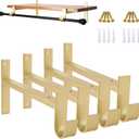 AddGrace Closet Rod Bracket Heavy Duty Shelf Brackets 12 Inch Gold Wall Mounted Closet Rod Support with Pole Holder Industrial Iron Shelving Supports with Hook (4 Pack)