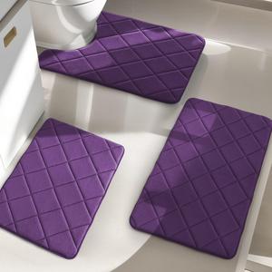 YIHOUSE Purple Bathroom Rug Sets 3 Piece, Ultra Soft Memory Foam Bath Mat Non Slip, Machine Wash Bathroom Mat Set Water Absorbent for Bathroom, Toilet (3 pieces)