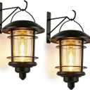 Dynaming 2 Pack Solar Lanterns Outdoor, Hanging Lantern Solar Garden Lights with Edison Bulb, Wall Mounted LED Light Auto On/Off, Waterproof for Garage Stair Patio Front Porch Yard, Warm White