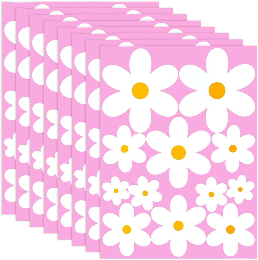 96 Pcs Flower Window Clings Cute Daisy Glass Window Stickers PVC Spring Windows Decals Static Floral Decoration for Home Office School Party Glass Windows Decor