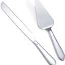 Cake Cutting Set for Wedding, Elegant Cake Knife and Server Set with Thickened Stainless Steel Rounded Edges, Cake Cutter and Pie Spatula for Birthday Anniversary, 2 Pcs, Silver (13.0 Inch)