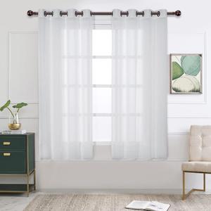 BONZER Burlap Linen Sheer Curtains for Living Room - Grommet Top Sheer Drapes 45 inches Length Light Filtering Voile Window Curtain for Bedroom, Set of 2 Panels (54 x 45 Inch, White) (54"W x 45"L (Pack of 2))
