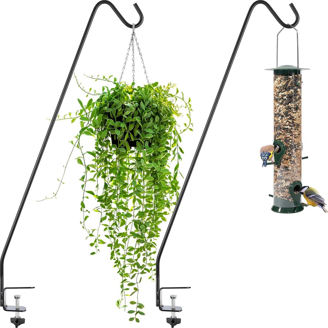 Gray Bunny Deck Hook 2 Pack, 30 Inch Bird Feeder Pole, With Non-Slip Clamp Deck Hanger for Railing, Feeders, Planters, Suet Baskets, Lanterns, Wind Chimes and More (Pack of 2)