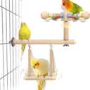 Bird Perch & Swing Toy Combo, Bird Toys for Parrots with 360° Spin Function, Hanging Parakeet Swing Birds Cage Accessories Toys, Multi-functional Wooden Birds Activity Gym for Cockatiel Lovebird