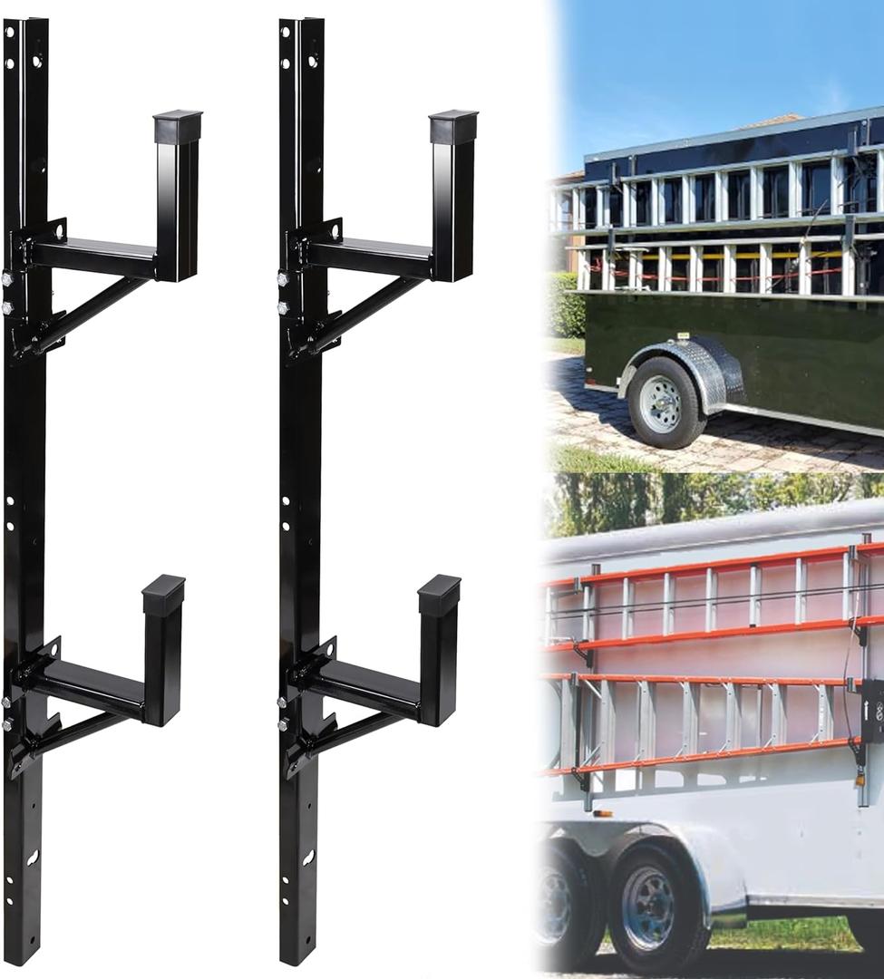 JY PERFORMANCE Trailer Ladder Rack Side Wall Mount for Enclosed Trailer Universal Adjustable Exterior - Carry 2 Ladders, DAC799
