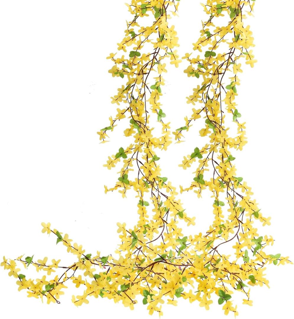 4pcs 23.6ft Forsythia Garland Artificial Flower Garlands Spring Garland for Mantle Fake Hanging Flower Vines Home Wall Home Party Wedding Indoor Outdoor Bedroom Wedding Decoration