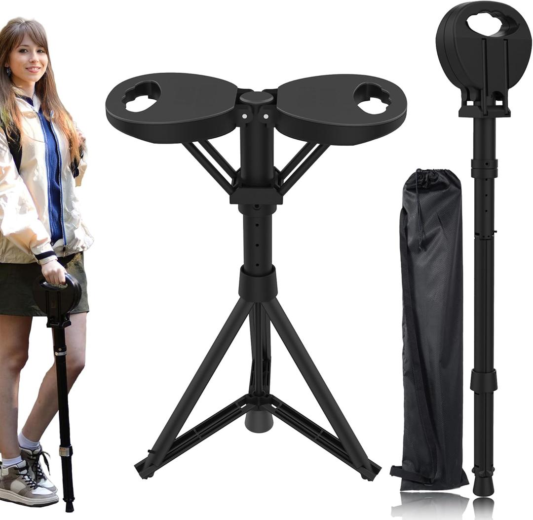 Folding Walking Stick with Seat, 3-in-1 Triple-Leg Cane Stool, 330lbs Capacity, Lightweight 3.5lbs Aluminum Alloy for Hiking, Travel & Elderly Support Includes Storage Bag