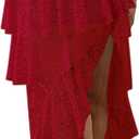 Yousify Womens Lace Midi Skirts High Waist Y2K Asymmetrical Layered Flowy Fairy Skirts Floral Beach Long Skirt (Red, XL)