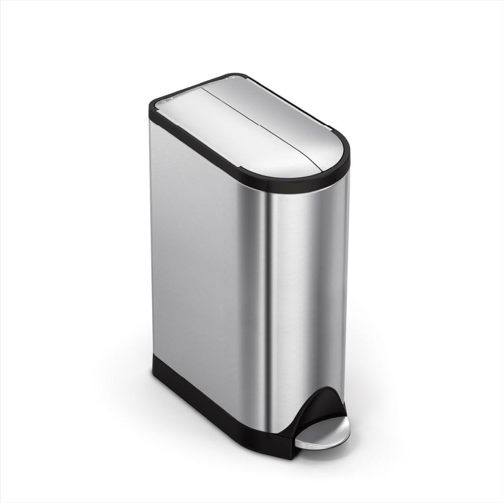simplehuman 18 Liter / 4.8 Gallon Butterfly Lid Kitchen Step Trash Can, Brushed Stainless Steel
