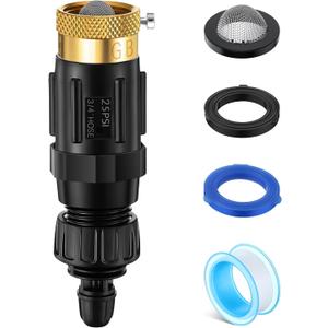 Drip Irrigation Faucet Adapter 25 PSI, 1/4" Tubing Quick Connect to 3/4" Garden Hose with Backflow Preventer, Filter, Plumbers Tape, Pressure Regulator, Copper Drip Irrigation System Fittings