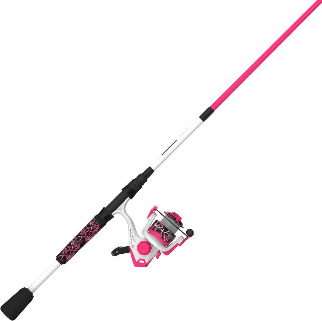 Zebco Roam Spinning Reel and Fishing Rod Combo, Fiberglass Rod, Split ComfortGrip Handle, Soft-Touch Handle Knob, Reversible Retrievee (Size 30 Reel, Prism Pink)