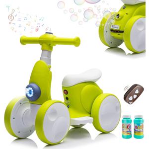 JoyRydz 6V Electric Baby Balance Bike with Bubble Machine,4 in 1 Toddler Balance Bike w/Remote Control for 1 Year Old Boys Girls Kids Bubble Bike Ride on Toys w/Powered Motor,Music,LED Lights (Cyan)
