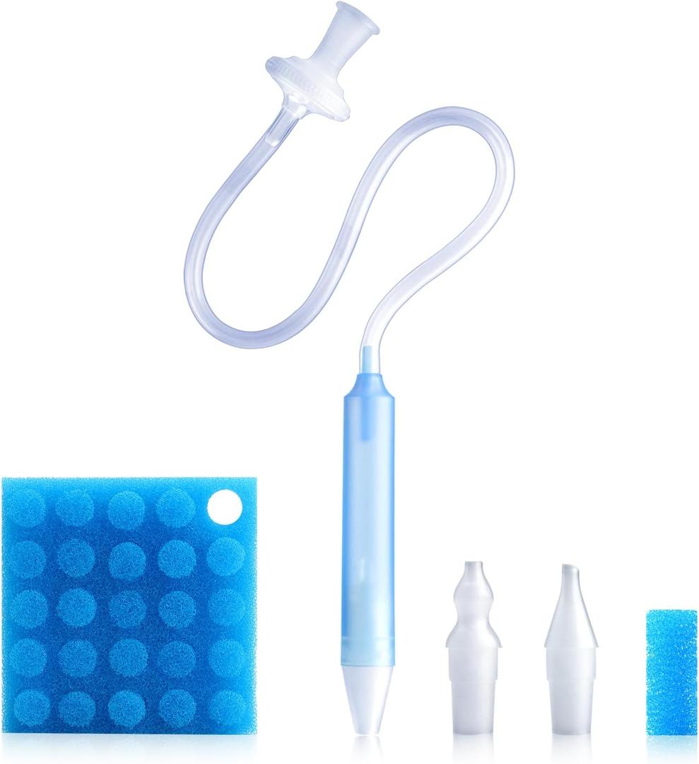 Baby Nasal Aspirator with 25 Hygiene Filters, Soft Silicone Tips Nose Cleaning Tweezer for Infants and Toddlers (Blue)