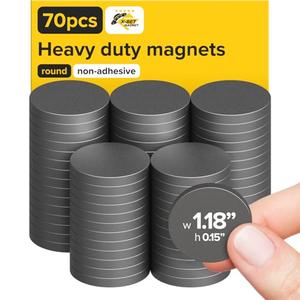 Ultra-Strong Ceramic Round Magnets (1.2x0.15"/ 30x4mm, 70 pcs) - Heavy Duty Magnets, Non-Corrosive, High Thermal Resistance, Versatile For Home, Office, Workshop, Whiteboard, Fridge And Hobby Use