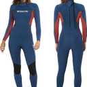 Women's Wetsuit 3mm Full Body Back Zip Neoprene Suit Surfing Diving Suit with Flatlock Stitching Inner Key Pocket for Snorkeling Paddleboarding Swimming (X-Large, Womens 3mm Navy Blue + Red)
