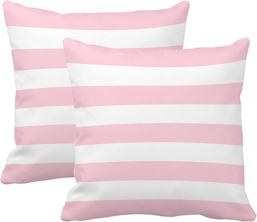 Leaveland Pink and White Stripe Set of 2 20x20 Inch Cotton Polyester Square Throw Pillow Cover Decorative Soft Cushion Case Fall Autumn Winter Christmas Home Decor Sofa Standard Size Accent Pillowcase