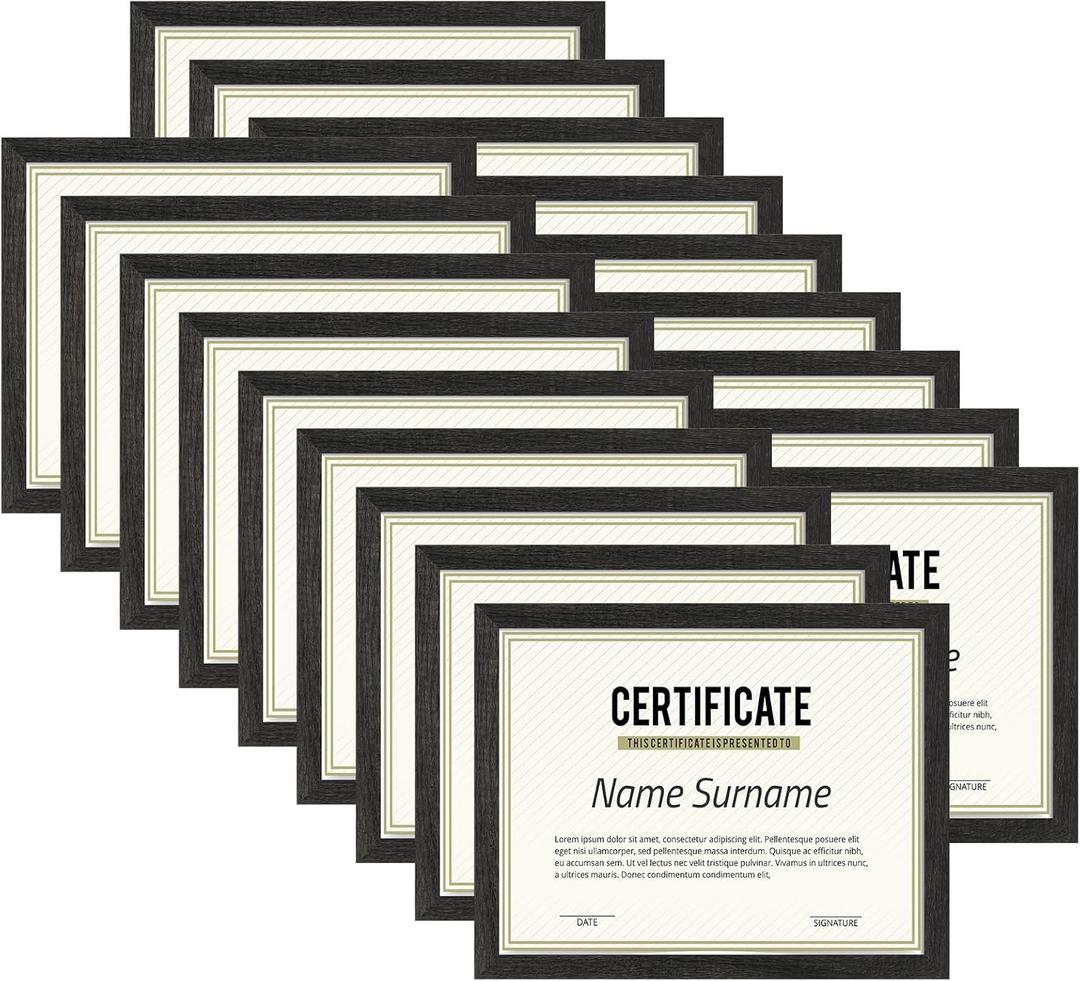 PHAREGE 8.5 by 11 Picture Frame Bulk Distressed Black 18 Pack, MDF Wood Grain Document Frame 8.5 x 11 for Graduation Award Certificate or Degree Diploma, Wall Mount or Tabletop